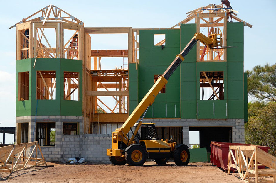 Construction site with construction equipment including bulldozers