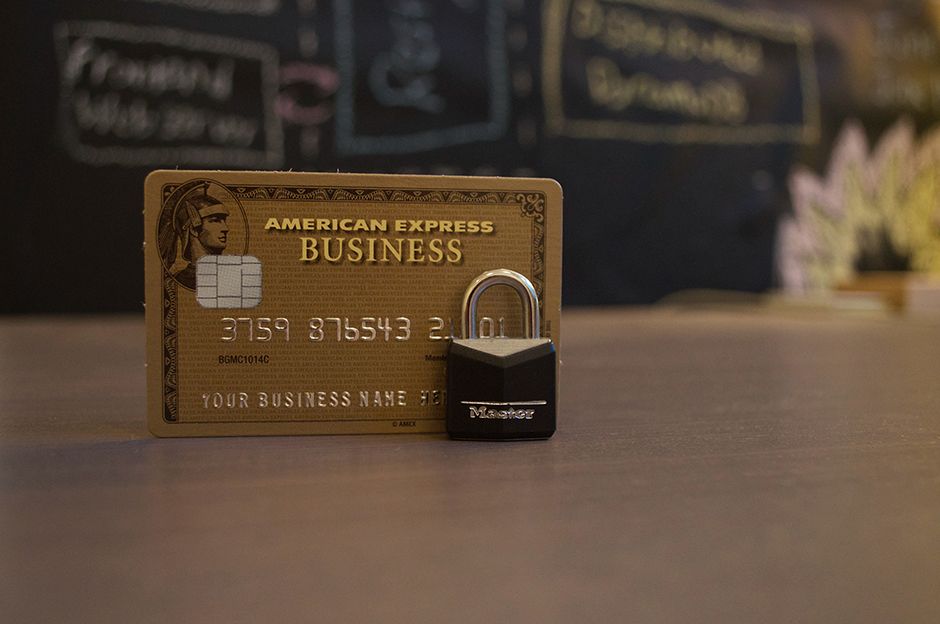 American Express Business Credit Card with a lock icon in front for security