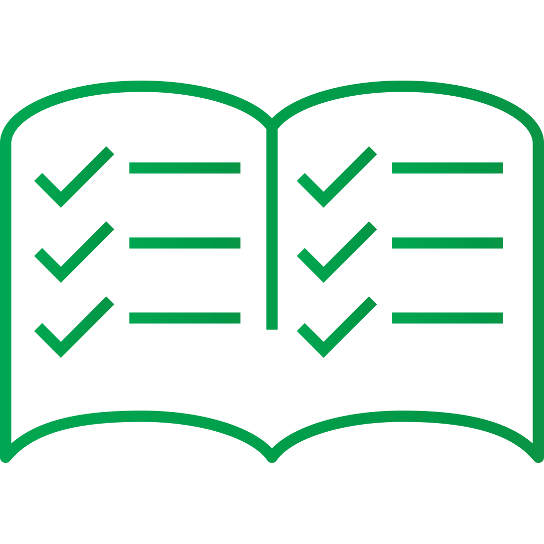 Book with check marks icon for testing